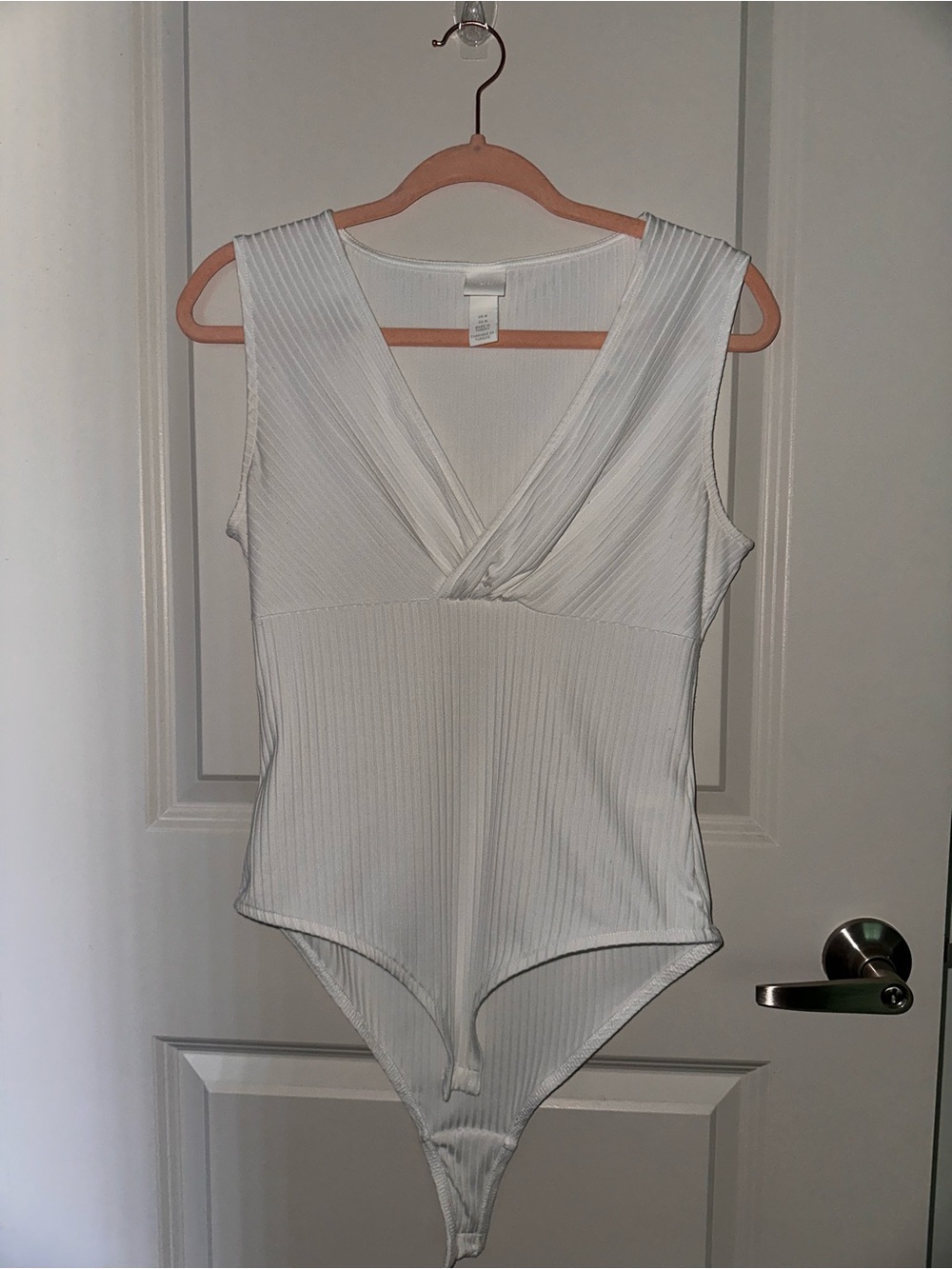 H&M White Ribbed V-Neck Bodysuit